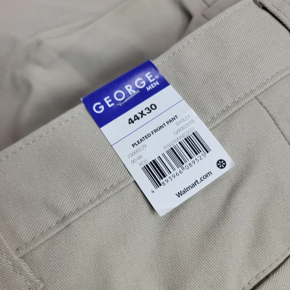 George Mens Pleated Front Pants 44x30 Barley Beige Classic Fit GM00201B NEW‎